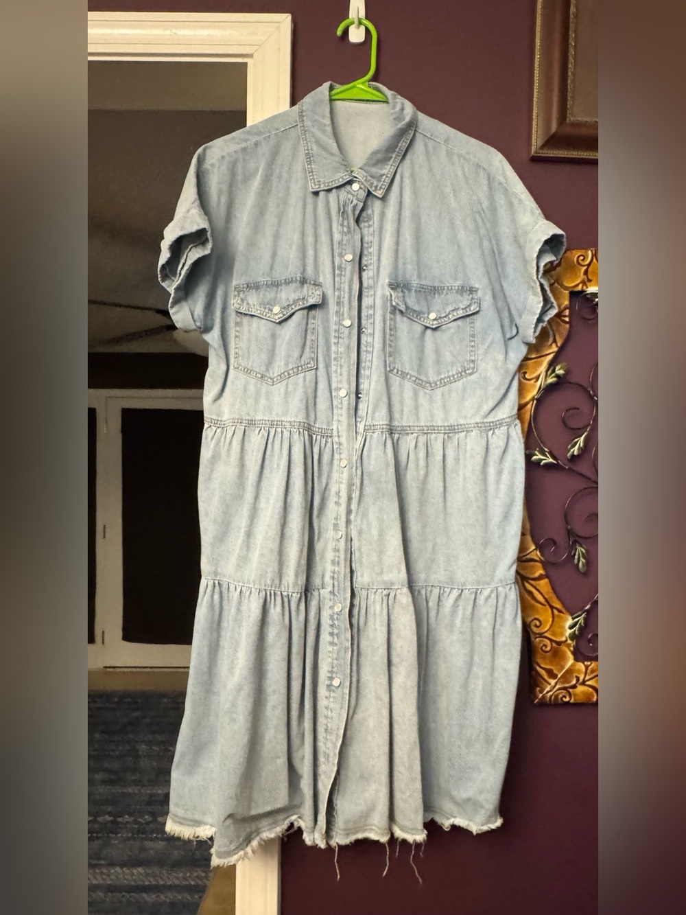 Light Wash Denim Tiered Shirt Dress - Casual Women's Dress